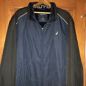 Nautica Mens Velour/Fleece-Lined Warmup Jacket, Sz XXL, Navy/Black, NWT